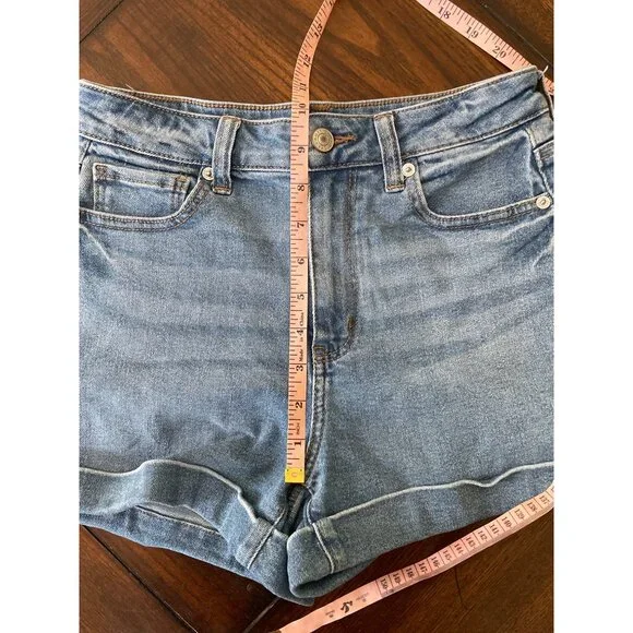 American Eagle Mom Short Jean Shorts Cuffed Light Wash Stretch High Rise 0 - Picture 7 of 8